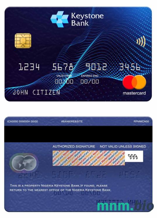 Nigeria Keystone Bank przykład karty mastercard w formacie PSD